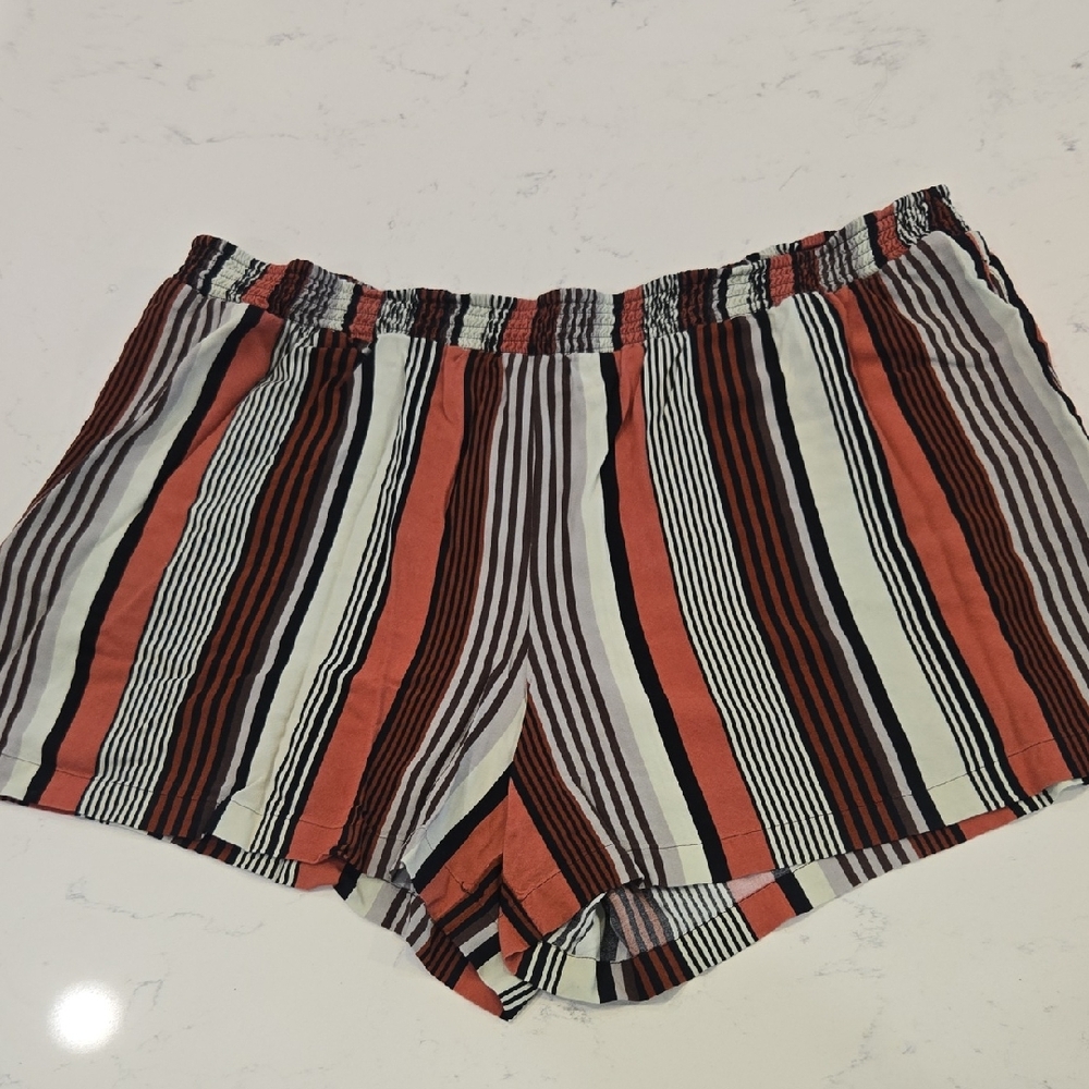 EVRI High Waist Striped Shorts - Red, Black, White
